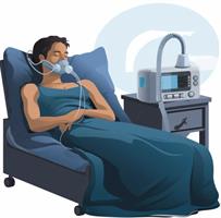 A person sleeping with a CPAP machine  