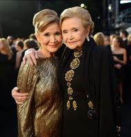 Carrie Fisher and her mother Debbie Reynolds at the Los Angeles premiere of Star Wars: The Force Awakens in 2015