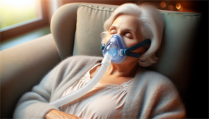 Illustration of an older adult using a CPAP device for sleep apnea treatment