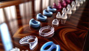 Various types of mouthpieces displayed on a table