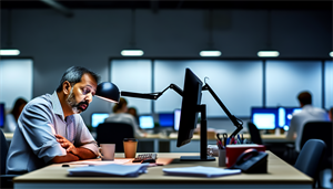 Tired person at work desk