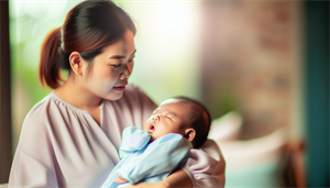 Mother comforting a snoring baby