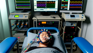 Sleep study equipment monitoring a child