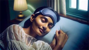 Woman using an anti-snoring device during sleep