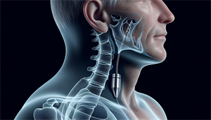 A diagram showing the placement of an implant for upper airway stimulation therapy