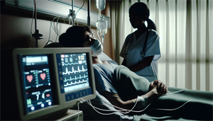 A patient undergoing a sleep apnea screening test