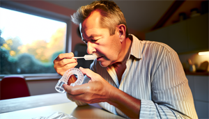 Photo of a person cleaning a snore guard