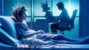 Illustration of a teenager undergoing an overnight sleep study