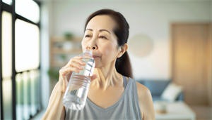 A person drinking water from a bottle