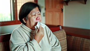 Photo of a person with a runny nose and nasal congestion